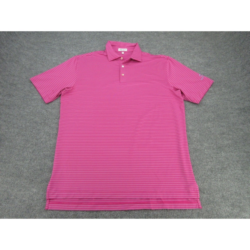Peter Millar Mens Polo Regular Pink Striped Barton Creek Logo Large